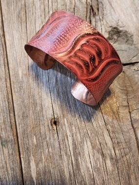 Hand-Stamped Textured Copper Cuff Bracelet - Red Copper Tone